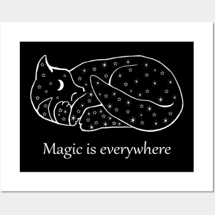 Magic Is Everywhere Moon And Stars Cat Posters and Art